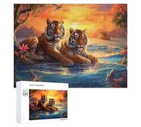Rompecabezas para Adultos500 PCS Tiger Pair by The Water's Edge Rompecabezas para Adultos Juegos Divertidos Regalo De Cumpleaños Regalos De Cumpleaños 500 PCS