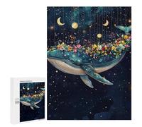 Rompecabezas para Adultos500 PCS Whale with Flowers in Space Rompecabezas para Adolescentes Juegos Relajantes para La Diversión Familiar Actividades Divertidas En Casa 500 PCS