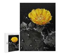 Rompecabezas para Adultos500 PCS Yellow Cactus Flower on Black Background Rompecabezas para Adultos Juegos Familiares Mejora La Memoria Cumpleaños Y Navidad 500 PCS