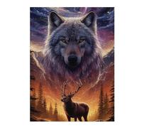 Rompecabezas para Adultos52x38cm/1000pcs Wolf Deer Fantasy Landscape Rompecabezas para Adolescentes Juego De Ingenio Desafío Difícil Ayuda A Ejercitar El Cerebro 52x38cm/1000pcs