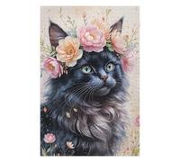 Rompecabezas para Adultos75x50cm/1000pcs Black Cat with Flower Crown Watercolor Rompecabezas para Adultos Juego Práctico Alivia El Estrés Diversión Actividades En Casa, 75x50cm/1000pcs