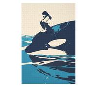 Rompecabezas Para Adultos75x50cm/1000pcs Girl And Orca of The Ocean Minimalist Art Illustration Rompecabezas Para Adultos Juego Práctico Alivia El Estrés Diversión Actividades En Casa, 75x50cm/1000pcs