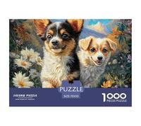 Rompecabezas para Decoración de Hogar 1000 Piezas de Perro Bonito - Dos Cachorros Entre Flores, Actividad Doméstica y Regalo Familiar 70x50cm