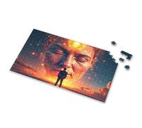 Rompecabezas para niños de 4 a 6 años, un hombre se encuentra ante una cara gigante con una imagen de aura brillante, rompecabezas de 4 años de edad, regalo de cumpleaños (1000 piezas)