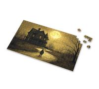 Rompecabezas para niños de 4 a 6 años, un niño camina hacia una misteriosa mansión iluminada por la luna, rompecabezas de 4 años de edad, regalos de cumpleaños (300 piezas)