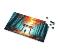 Rompecabezas para niños de 4 a 6 años, una persona se encuentra debajo de una puerta roja de Torii en un bosque otoñal, rompecabezas de 4 años, regalos de cumpleaños para niñas (1000 piezas)