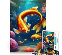 Rompecabezas Paraíso de los Peces Dorados Submarinos con 1000 Piezas,sin Rebabas y de Corte Limpio,portátil y fácil de Transportar (50x75cm)