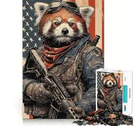 Rompecabezas patriótico de Soldado Panda Rojo para Adultos, 1000 Piezas, Juguete de razonamiento y Habilidad, Alivio de la ansiedad, Corte preciso, Regalo Elegante (38x26cm)