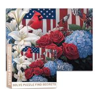 Rompecabezas patriótico floral cardenal de 1000 piezas con bandera estadounidense, rosas y lirios, rompecabezas coloridos para decoración del hogar, regalos familiares, rompecabezas perfecto para