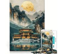 Rompecabezas Pavilion Dojo Gold Decor para Adultos, 1000 Piezas, Juguete de lógica Resistente, Juego Relajante, Borde Transparente, Regalo artístico (38x52cm)