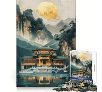 Rompecabezas Pavilion Dojo Gold Decor para Adultos, 1000 Piezas, Juguete de lógica Resistente, Juego Relajante, Borde Transparente, Regalo artístico (38x52cm)