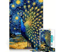 Rompecabezas Pavo Real bajo la Noche Estrellada para Adultos, 1000 Piezas, Juguete de lógica Resistente, Juego Relajante, Borde Transparente, Regalo artístico (50x75cm)
