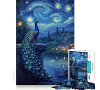 Rompecabezas Pavo Real bajo la Noche Estrellada para Adultos, 1000 Piezas Juguete para desarrollar la Mente Disfrute del diseño y el Montaje Un Regalo Encantador (38x52cm)