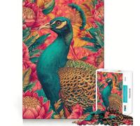 Rompecabezas Pavo Real en esplendor Floral para Adultos, 1000 Piezas, Juguete Intelectual, diversión Tranquila, Corte preciso, Lista de Deseos de Papá Noel (38x52cm)