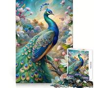 Rompecabezas Pavo Real en paraíso Floral para Adultos, 1000 Piezas Juguete para ejercitar la Mente Disfrute del diseño y el Montaje Un Regalo Encantador (38x26cm)