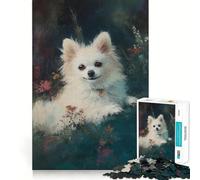 Rompecabezas Perro Blanco Entre Flores 1000 Piezas Mejora la Concentración Diversión Corte Láser para un Encaje Actividad para Compartir con Seres Queridos (38x52cm)