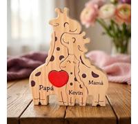 Rompecabezas Personalizado de la Familia de Madera de la Jirafa con 2-5 Nombres, Regalo Dia de la Madre Padre, Puzzle Personalizado Regalo para Mamá Cumpleaños Aniversario Regalos para la Familia