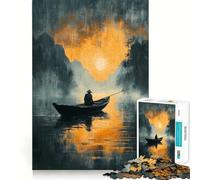 Rompecabezas Pescador Solitario al Atardecer para Adolescentes, 1000 Piezas, Juguete para la Mente, Escape Tranquilo, Borde preciso, Regalo increíble (38x52cm)