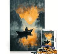 Rompecabezas Pescador Solitario al Atardecer para Adultos, 1000 Piezas, diseño para Mejorar la Memoria y aliviar el estrés, Regalo Memorable (50x75cm)