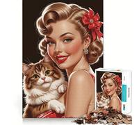 Rompecabezas Pin-up con Gato de 1000 Piezas para Adolescentes Juguete de lógica sólida Diversión Tranquila Corte de precisión Regalo increíble (38x52cm)