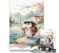 Rompecabezas Pingüino Viajero en Paisaje Japonés para Adultos 1000 Piezas Juguete Lógico Claro Pasatiempo Tranquilo Corte Perfecto Regalo Elegante (50x75cm)