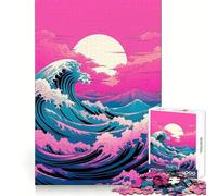Rompecabezas Pink Sunset Wave de 1000 Piezas para Adolescentes Refuerza la Memoria, Calma y relajación Bordes de Calidad (50x75cm)