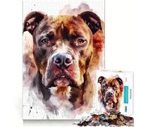 Rompecabezas Pitbull Acuarela de 1000 Piezas para Adultos Mejora la Memoria Divertido y Relajante Bordes Afilados Regalo Ideal para Las Fiestas (38x26cm)