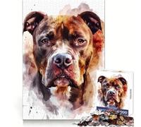 Rompecabezas Pitbull Acuarela de 1000 Piezas para Adultos Mejora la Memoria Divertido y Relajante Bordes Afilados Regalo Ideal para Las Fiestas (38x26cm)