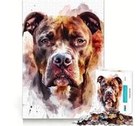 Rompecabezas Pitbull en Acuarela para Adultos, 1000 Piezas, Juego Mental, Juguete para aliviar la ansiedad, Arte de Corte preciso, Coleccionable (38x52cm)