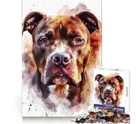 Rompecabezas Pitbull en Acuarela para Adultos, 1000 Piezas, Juego Mental, Juguete para aliviar la ansiedad, Arte de Corte preciso, Coleccionable (38x52cm)