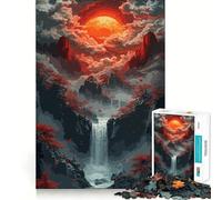 Rompecabezas Pixel Art de Paisaje de Cascada con Luna roja, 1000 Piezas, para Adolescentes, Juguete de razonamiento y Habilidad, diversión Relajante, Corte preciso, Regalo Ideal (38x26cm)