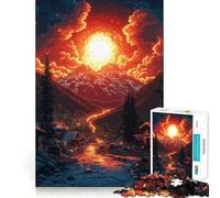 Rompecabezas Pixel Art Mountain Town Sunset para Adolescentes, 1000 Piezas, Juguete Inteligente para aliviar el estrés, Borde Afilado, Regalo de cumpleaños (50x75cm)