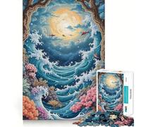 Rompecabezas Pixel Art Ocean Moon Fantasy de 1000 Piezas para Adolescentes, Juguete Mental para aliviar el estrés, Corte Premium, (38x52cm)