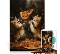 Rompecabezas Pizza Cat Food Fight de 1000 Piezas para Adultos Juguete Inteligente para el hogar Corte Suave Sorpresa navideña (38x52cm)