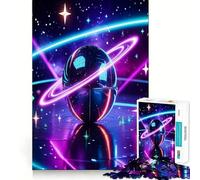 Rompecabezas Planeta Neón con Anillos en el Espacio para Adolescentes, 1000 Piezas, Juguete de Lógica, Diversión Casual, Corte de Precisión, Regalo Conmovedor (38x26cm)