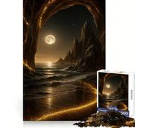 Rompecabezas Playa mística de Noche con luz Dorada para Adultos, 1000 Piezas, Juguete de lógica Resistente, Juego Relajante, Borde Transparente, Regalo artístico (38x52cm)