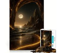 Rompecabezas Playa mística de Noche con luz Dorada para Adultos, 1000 Piezas, Juguete de lógica Resistente, Juego Relajante, Borde Transparente, Regalo artístico (38x52cm)