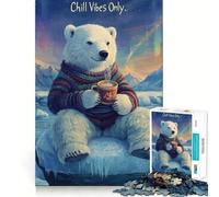 Rompecabezas Polar Bear Chill Vibes In Snow with Aurora de 1000 Piezas para Adultos Rompecabezas Mental Suave y Relajante Imagen para armar Artículo de Santa Claus (50x75cm)