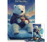 Rompecabezas Polar Bear Chill Vibes In Snow with Aurora de 1000 Piezas para Adultos Rompecabezas Mental, Arte Relajante para la Mente, (38x26cm)