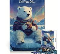 Rompecabezas Polar Bear Chill Vibes In Snow with Aurora de 1000 Piezas para Adultos Rompecabezas Mental, Arte Relajante para la Mente, (38x26cm)