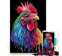 Rompecabezas Pop Art Arcoíris Gallo Rojo de Rhode Island 1000 Piezas para Adultos Desarrollo Mental Liberación del Estrés Arte de Pared con Bordes Precisos Decoración (38x52cm)