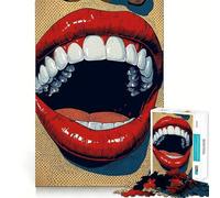 Rompecabezas Pop Art Labios Rojos Sonrisa 1000 Piezas para Adultos Regalos Juguete de Lógica Fuerte Juego Relajante Borde Transparente Regalo Conmovedor (38x26cm)