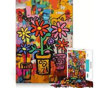 Rompecabezas Pop Colorful Flower Pot Art de 1000 Piezas para Adultos, para ejercitar la Mente y aliviar el estrés Decoración de Pared con Bordes precisos (38x26cm)