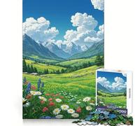 Rompecabezas Pradera Alpina con montañas y Flores 1000 Piezas para Adolescentes Estimula la Mente estimula la Tranquilidad y fomenta el Disfrute Bordes Uniformes Regalo Ideal para Las Vacaciones
