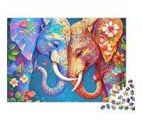 Rompecabezas Premium Arte Elefante Colorido 1000 Piezas Adultos Elefantes Flores Coloridos Grueso Resistente Vibrante Desafiante Duro Alivio Estrés 52x38cm/1000pzs