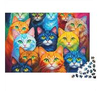 Rompecabezas Premium Rostros Gato Coloridos 1000 Piezas Adultos Gatos Arcoíris Ojos Verdes Adorables Vibrantes Grueso Resistente Vibrante Desafiante Alivio Estrés Juego 38x26cm/1000pzs