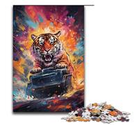 Rompecabezas psicodélico Colorido de un Tiger Panzer en acción de Madera para niños interacción Entre Padres e Hijos 1000 Piezas (38 x 26 cm)