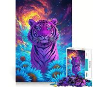 Rompecabezas psicodélico de 1000 Piezas con diseño de Campo de Girasoles y Tigre para Adultos Juguete Que desafía la Mente y Proporciona una Experiencia Relajante Colección de Piezas de Arte de Alta