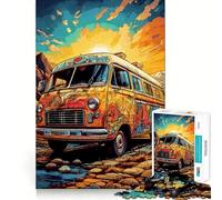 Rompecabezas psicodélico de 1000 Piezas con diseño de Furgoneta al Atardecer para Adolescentes Juguete Educativo para Toda la Familia Corte de Calidad Regalo Elegante (38x52cm)