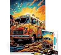 Rompecabezas psicodélico de 1000 Piezas con diseño de Furgoneta al Atardecer para Adultos Juguete para ejercitar la Mente Juego de Interior Pieza de Arte de Corte preciso (50x75cm)